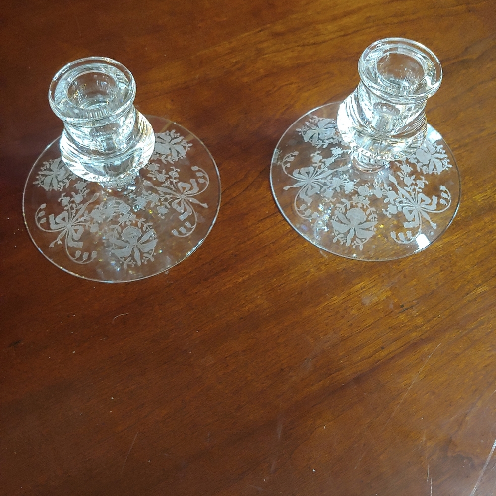 Set of Lead Crystal Pillar Candle Holders